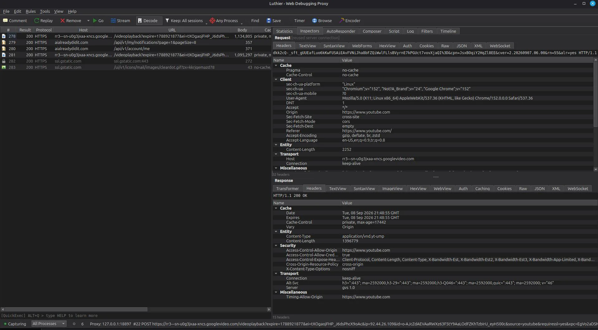 Luthier — Web Debugging Proxy screenshot