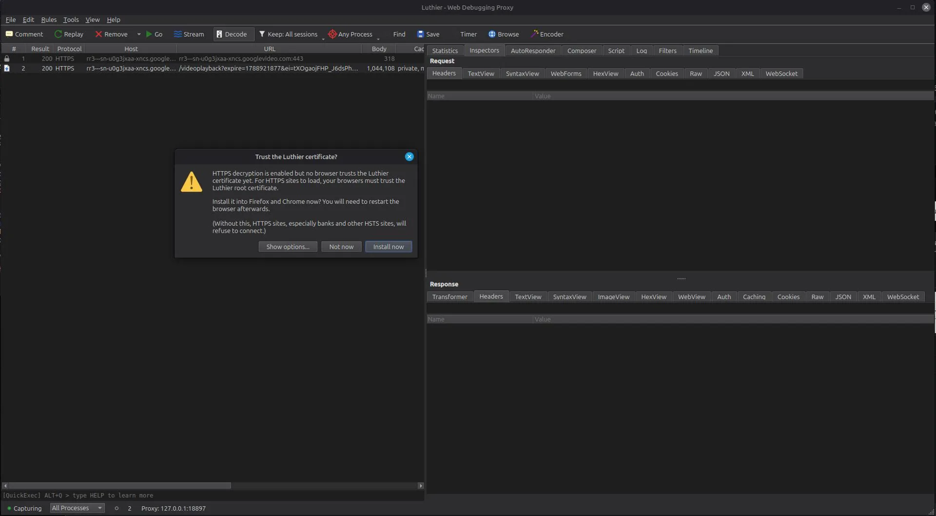 Luthier — Web Debugging Proxy screenshot
