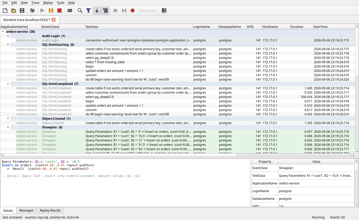 PostgreSQL Profiler (package/command: pgprofiler) screenshot