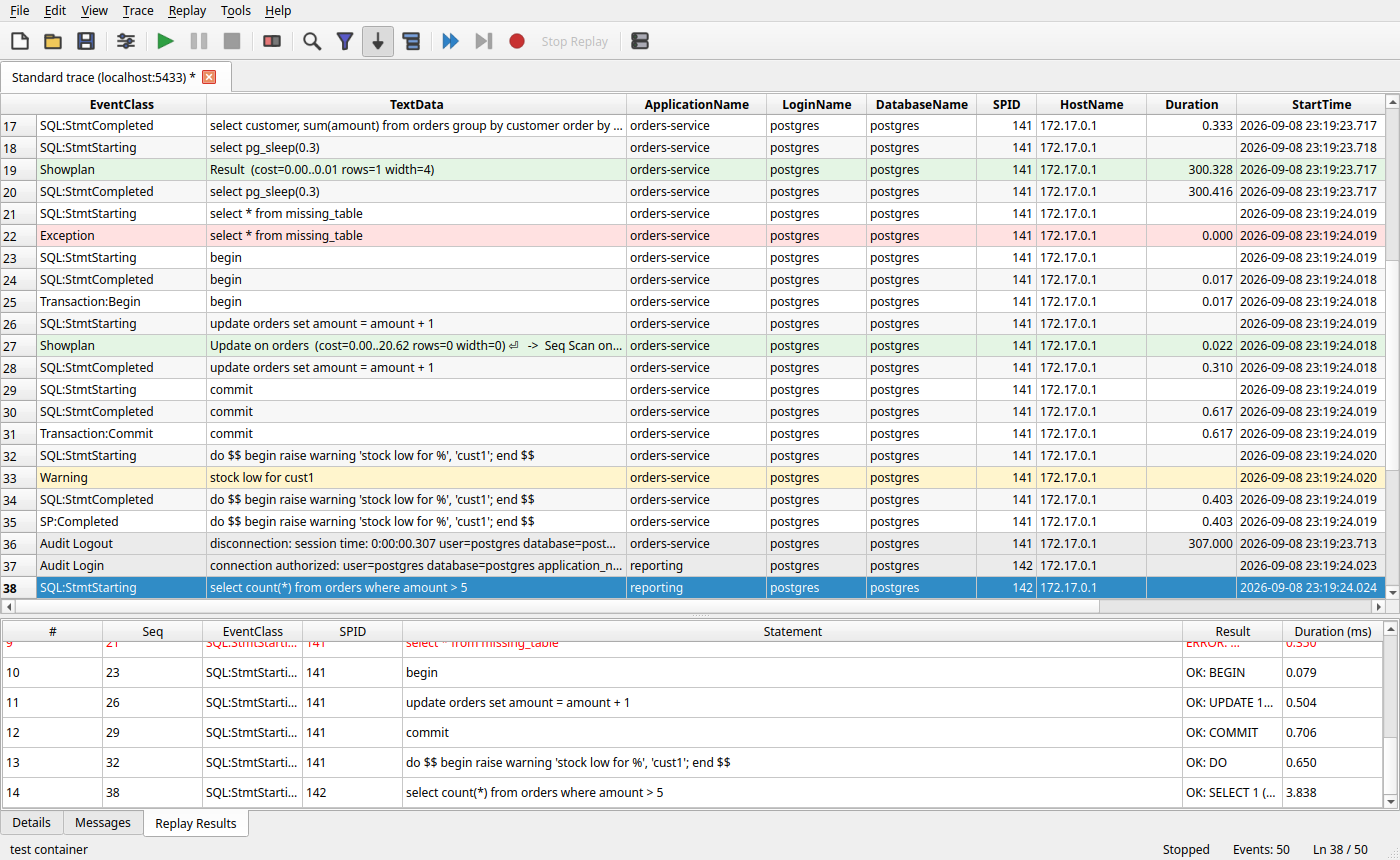 PostgreSQL Profiler (package/command: pgprofiler) screenshot