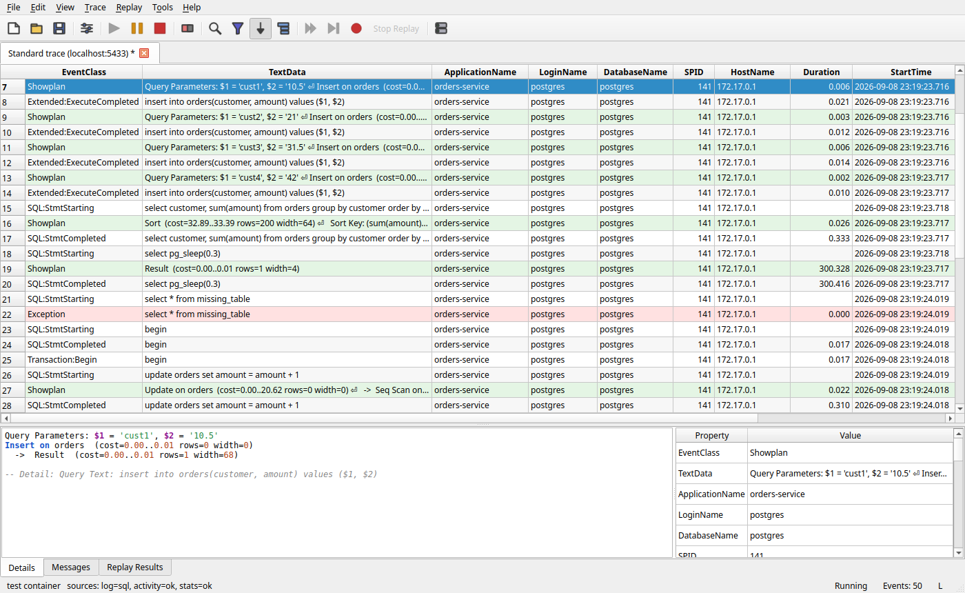 PostgreSQL Profiler (package/command: pgprofiler) screenshot