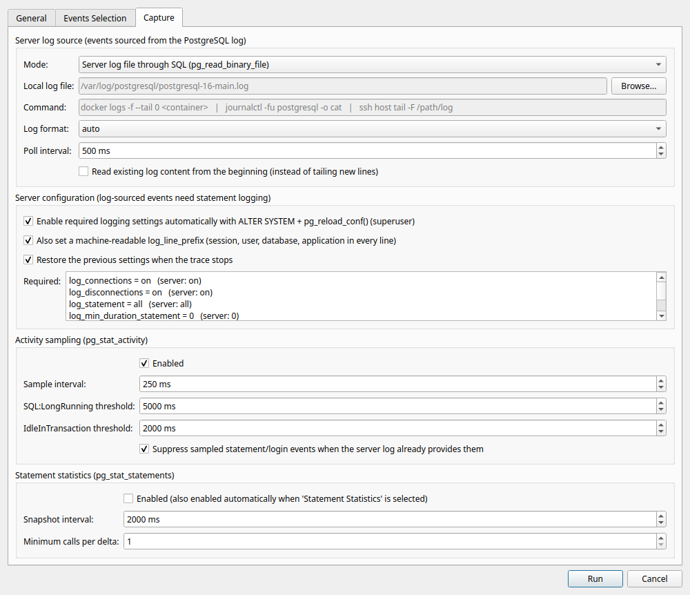 PostgreSQL Profiler (package/command: pgprofiler) screenshot