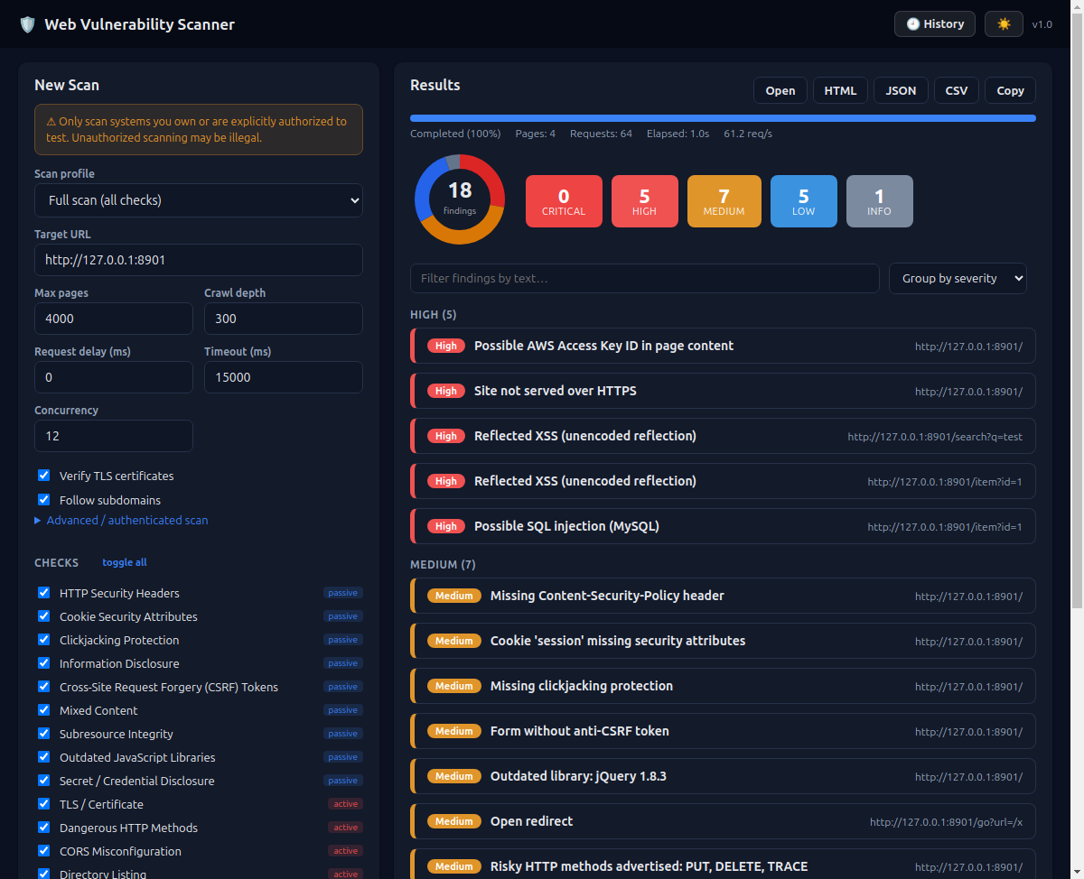 WebVuln Scanner screenshot