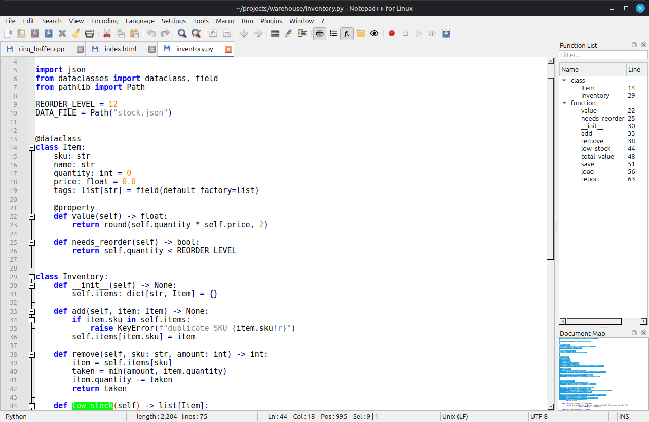 Notepad++ for Linux screenshot