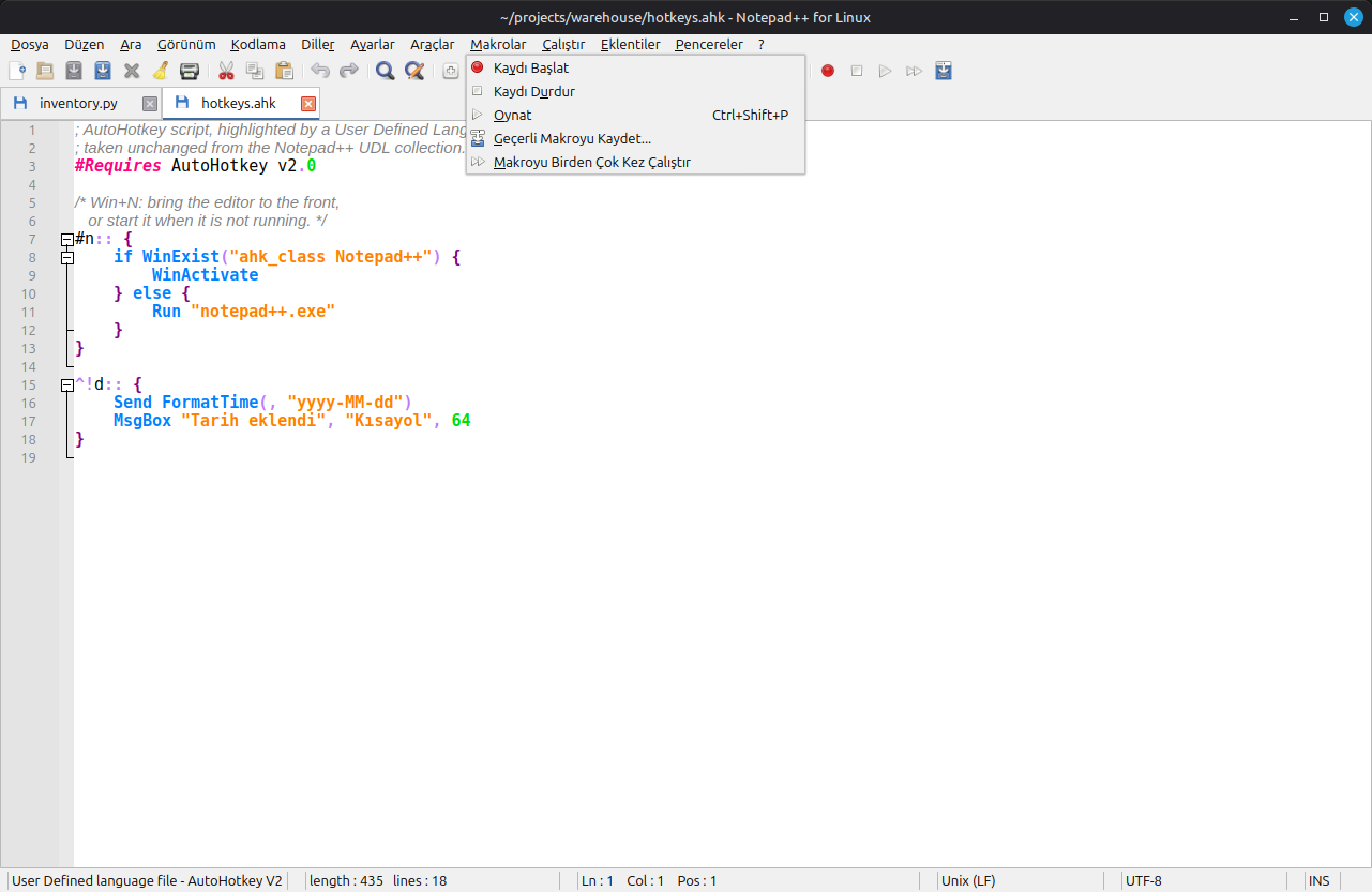 Notepad++ for Linux screenshot