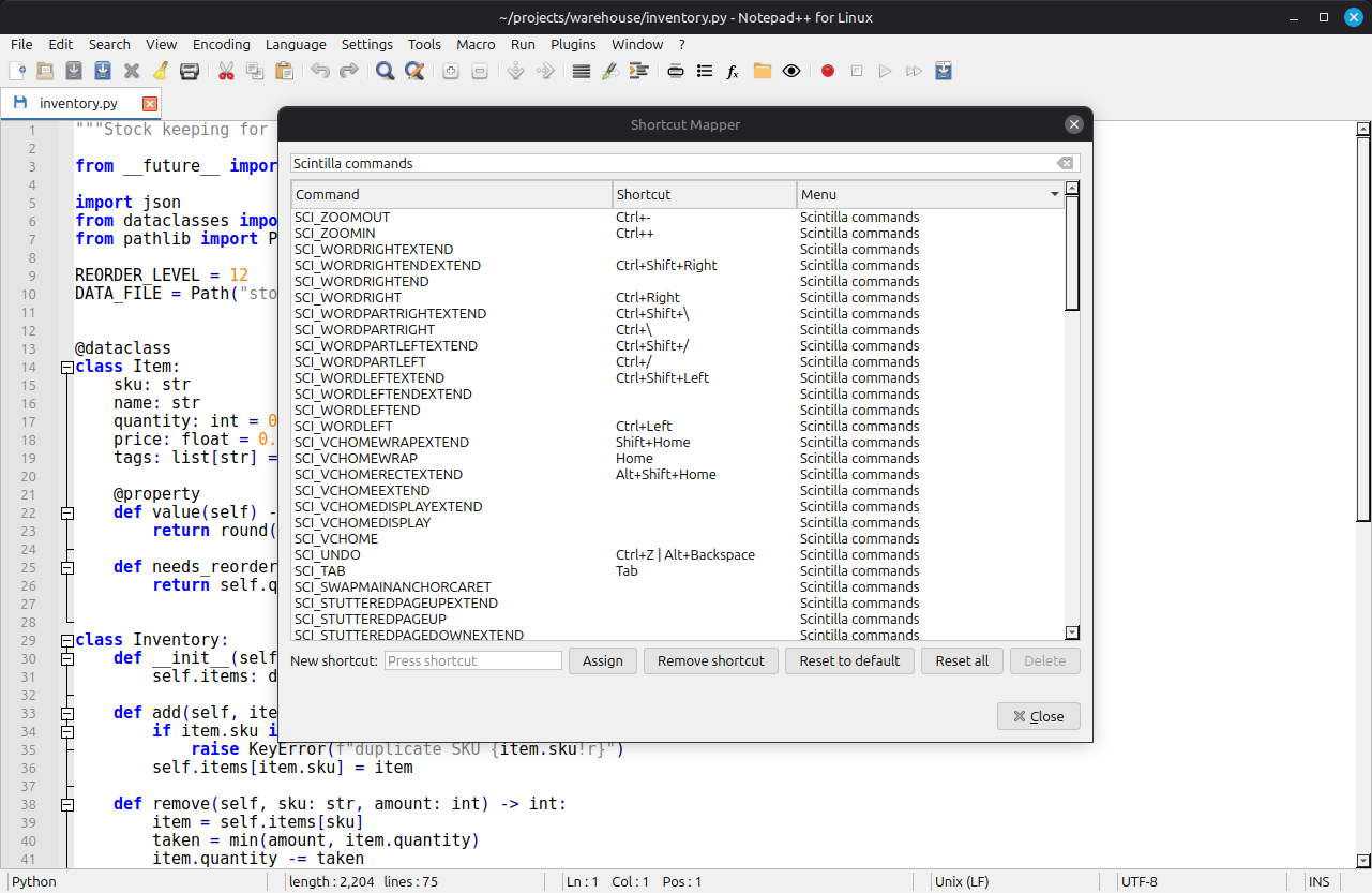 Notepad++ for Linux screenshot
