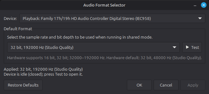 Audio Format Selector screenshot